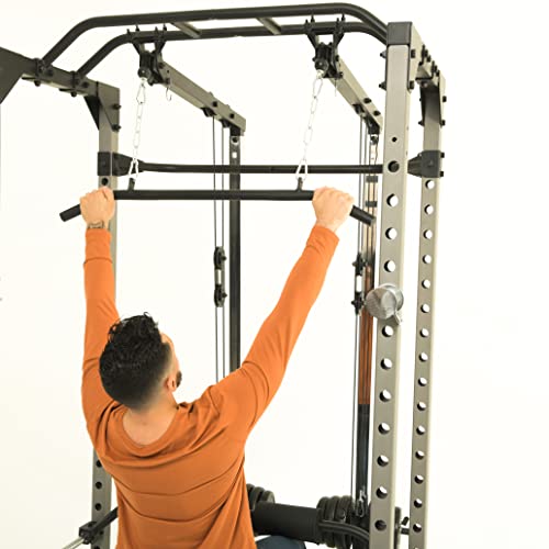 Fitness Reality Cable Cross Over and LAT Pulldown Combo Attachment for Power Cage Grey