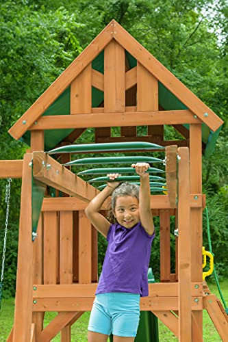 CREATIVE CEDAR DESIGNS Mountain View Lodge Wooden Swingset Multicolor Accessories & Green Slide