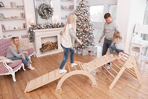 Wood And Hearts Kids Gym Set 4-Piece Climbing Triangle & Arch Natural Wood