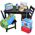 AVENTIS Child's Espresso Table Set with Shelf & 2 Chairs + Blue Automobile Travel Bundle Ages 3+