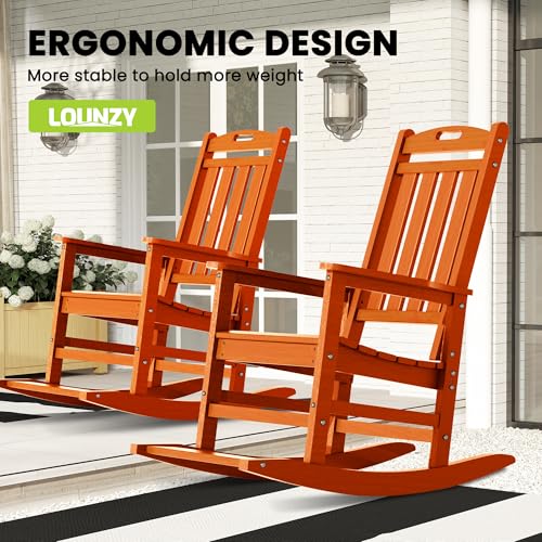 LOUNZY Outdoor Rocking Chair Set of 6 HDPE Patio Porch Rockers 380lbs Support Orange