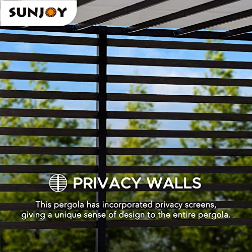 Sunjoy 10x12 ft Steel Outdoor Pergola with White Adjustable Shade and Privacy Screen