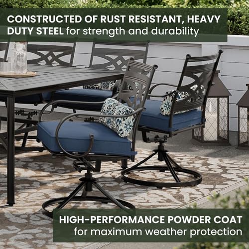 Hanover Montclair 11-Piece Patio Dining Set with 10 Swivel Rocker Chairs and Lumbar Pillows Navy Blue