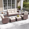 LayinSun 6 Pieces Patio Furniture Set with Swivel Chairs Brown/Beige