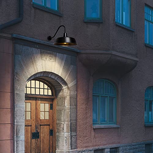 METOJIA Outdoor Gooseneck Barn Light - 24 Inch Black Farmhouse Wall Sconce with Dusk to Dawn Sensor (2 PCS)