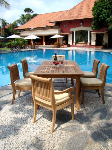 WholesaleTeak 7 Pc Luxurious Grade-A Teak Dining Set - 94" Double Extension Rectangle Table & 6 Giva Chairs Teak