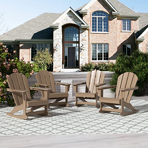 WO WESTIN OUTDOOR Classic Patio Rocking Chair Set of 4 PCS Weathered Wood