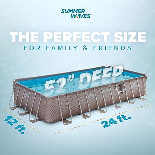 Summer Waves Elite 24' x 12' x 52" Rectangular Above Ground Swimming Pool Set Gray