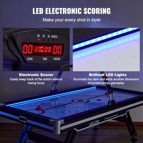 VEVOR Air Hockey Table 89" with Electronic Score System, LED Sports Game, 2 Pushers, 2 Pucks - Black and White