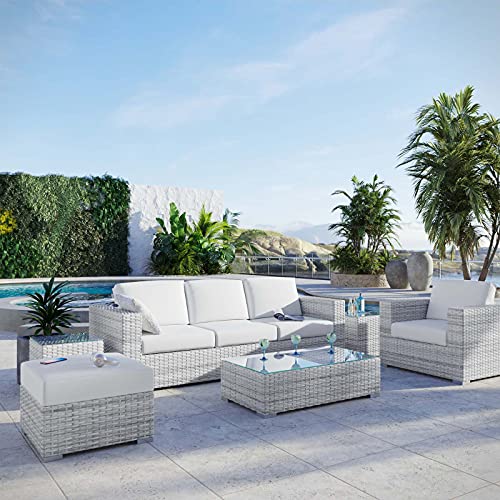 America Luxury - Outdoor Lounge Sectional Sofa Chair Set Rattan Wicker Grey White