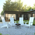 EMMA + OLIVER 4 Harmon Adirondack Chairs & Fire Pit Set White