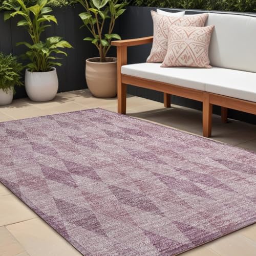 HomeRoots 9' x 12' Blush Geometric Washable Non-Skid Indoor Outdoor Area Rug Blush