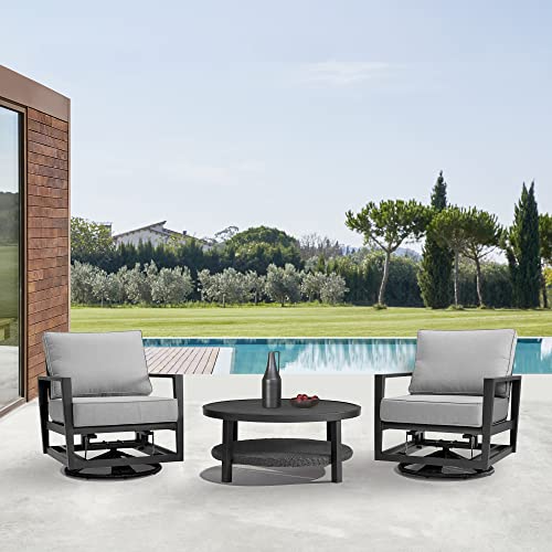 Armen Living Grand Modern Outdoor Patio Swivel Glide Seating Set, 3 Piece Black