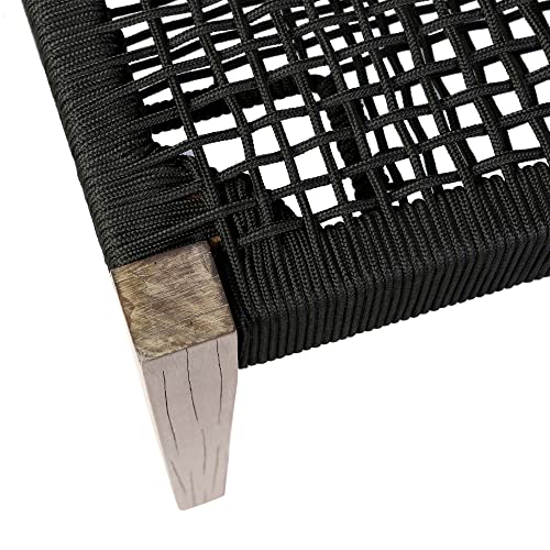 Armen Living Camino Indoor Outdoor Dining Bench Eucalyptus Wood Charcoal Rope Charcoal