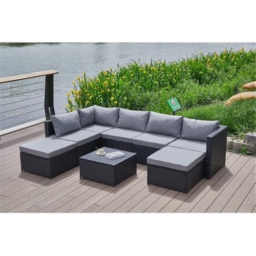Pemberly Row Gray Wicker/Rattan Sectional with Storage Ottoman Grey