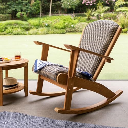 Cambridge Casual Auburn Padded Upholstered Outdoor Rocking Chair Natural Teak All-Weather Wicker