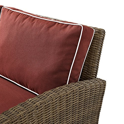 Crosley Furniture Bradenton 5-Piece Outdoor Loveseat Patio Furniture Set Brown with Sangria Cushions