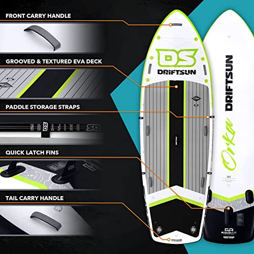 Driftsun Inflatable Paddle Board 12ft Extra Wide SUP Package Green