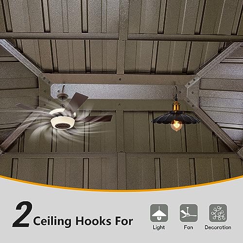 Domi Outdoor Living 12’ x 16’ Hardtop Gazebo Aluminum Wood Grain with Double Canopy Wood-Looking