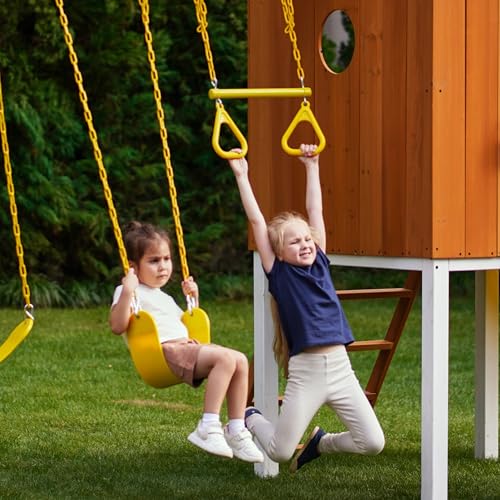 Avenlur Modern Wooden Outdoor Swing Set with Clubhouse & Slide Yellow