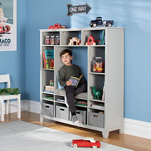 Martha Stewart Kids' Storage System Grey Wood Bookshelf Cubby with Seat Cushion