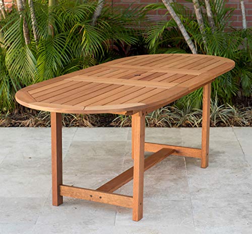 Amazonia Deluxe 7-Piece Patio Extendable Dining Set Eucalyptus Wood and Wicker Chairs Light Brown and Dark Brown