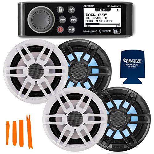 Fusion Entertainment Marine Receiver with 2 Pairs of 6.5" Coax Speakers Black and White Grills