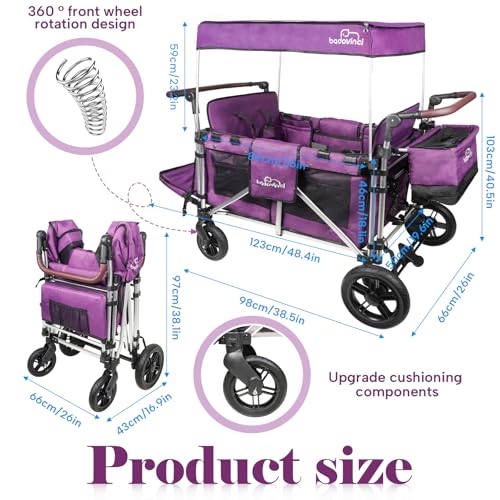 Badovinci All-Terrain Wagon for 2 Kids, Multi-Function, Easy Push & Pull, High Seats, Safe Folding, Purple