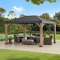Sunjoy 11 x 13 ft. Hardtop Gazebo Outdoor Black Steel with Skylight Black