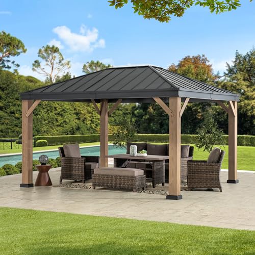 Sunjoy 11 x 13 ft. Hardtop Gazebo Outdoor Black Steel with Skylight Black