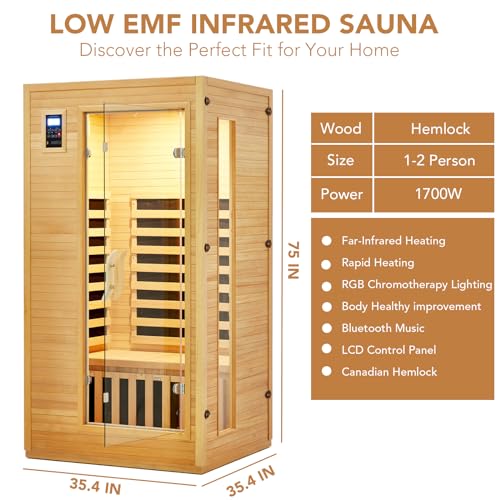 PioneerWorks 2-Person Infrared Sauna Low EMF 6-Plate Wood Color