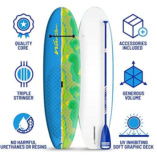 WAVESTORM 8ft Junior Stand Up Paddleboard Blue Yellow Green