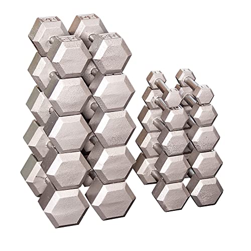 Body-Solid Dumbbell Rack with 5-50 lbs. Hex Set and Mat Grey