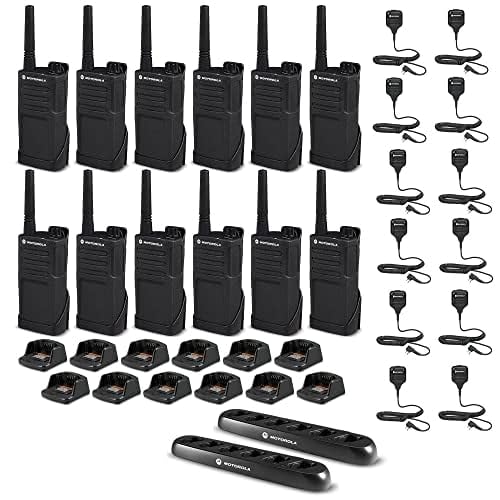 Motorola Solutions 12-Pack RMM2050 2-Way Radio Bundle with 6 Bank Charger & Remote Speaker Mics Black