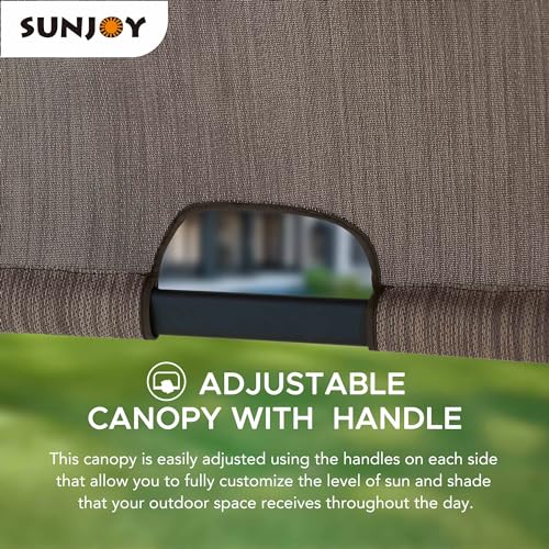 Sunjoy 10’ x 12’ Outdoor Steel Arched Pergola with Adjustable Canopy Tan