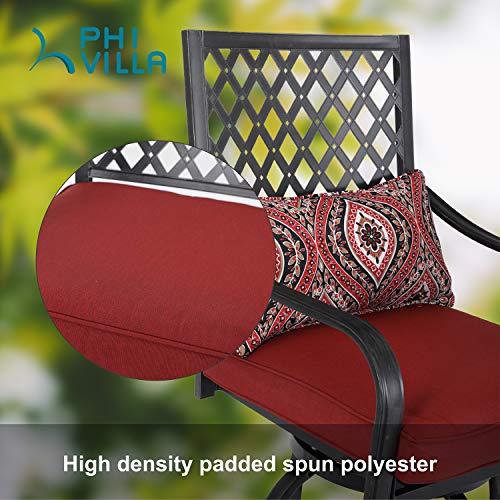 PHI VILLA Patio Outdoor Swivel Bar Stools Set of 4 with Cushion and Armrest Red