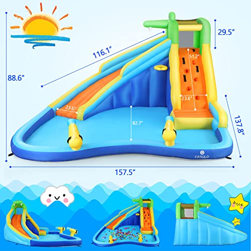 ROOJER 8-in-1 Inflatable Water Slide Bounce House with Blower and Accessories - Multi-Color