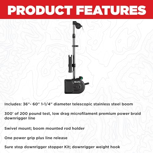 Scotty Depthpower Electric Downrigger with 60-Inch Boom & Swivel Base, Rod Holder, Braided Line Black