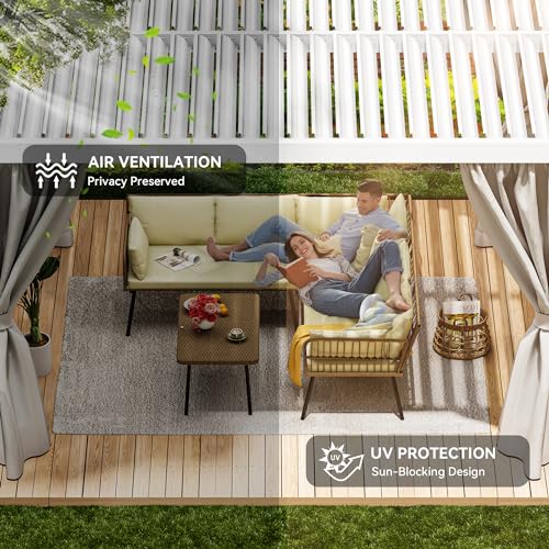 YITAHOME 10x13ft Louvered Aluminum Pergola with Adjustable Roof and Netting White