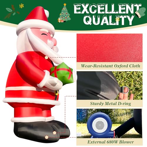 OZIS Giant 27Ft Inflatable Santa Claus Holding Gift Red