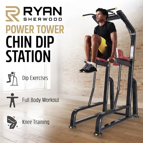 RYAN SHERWOOD Power Tower - Commercial Chin Dip Station with Vertical Knee Raise, 275 lb Capacity