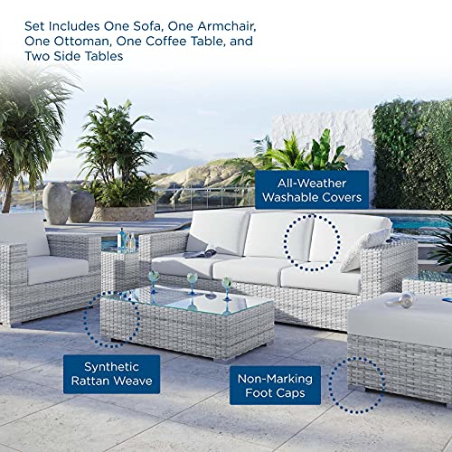 America Luxury - Outdoor Lounge Sectional Sofa Chair Set Rattan Wicker Grey White