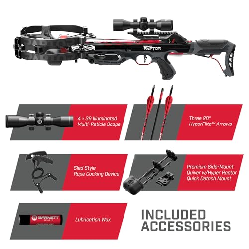 BARNETT Hyper Raptor Crossbow Package with 4x36 Scope, 3 HyperFlite Arrows Black