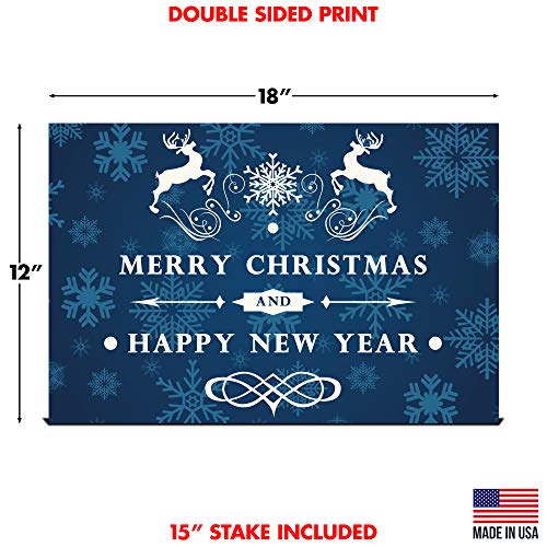 Yard Sign Merry Christmas Happy Holidays Lawn Signage 18" x 12" with 15-inch Heavy Duty Stake