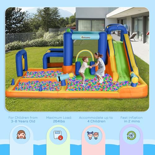 Outsunny Kids Inflatable Water Slide 7-in-1 Bounce House Multi-colored