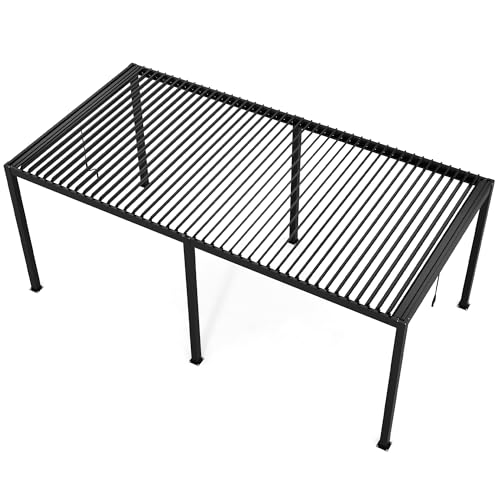 Kaimei Aluminum Pergola with Tilting Steel Louvers 10x19FT Outdoor Patio Cover Black