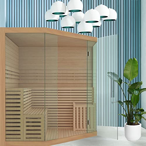 ALEKO Traditional Indoor Sauna Canadian Hemlock Wood 5-6 Person LED Lights Wet Steam Dry Sauna UL Certified 6kW Harvia Sauna Heater SEA5JIU