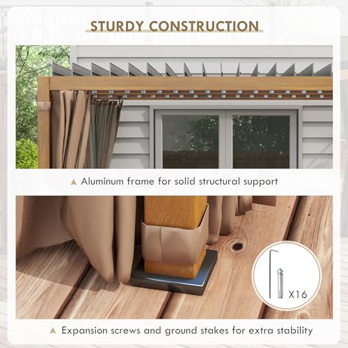 Outsunny 10' x 13' Louvered Pergola Hardtop Gazebo with Adjustable Aluminum Roof, Natural Wood