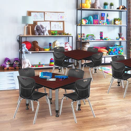 Romig Kee 30" Square Adjustable Classroom Table Mahogany & 4 Andy 12" Stack Chairs Black