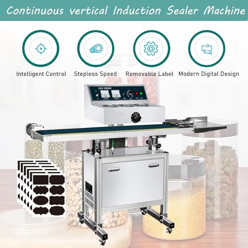INTSUPERMAI Continuous Induction Jar Sealer 0.79"-5.12" with 48 Premium Chalkboard Labels 220V